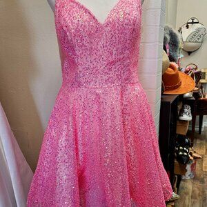 Pink Sequined Baby Doll Dress